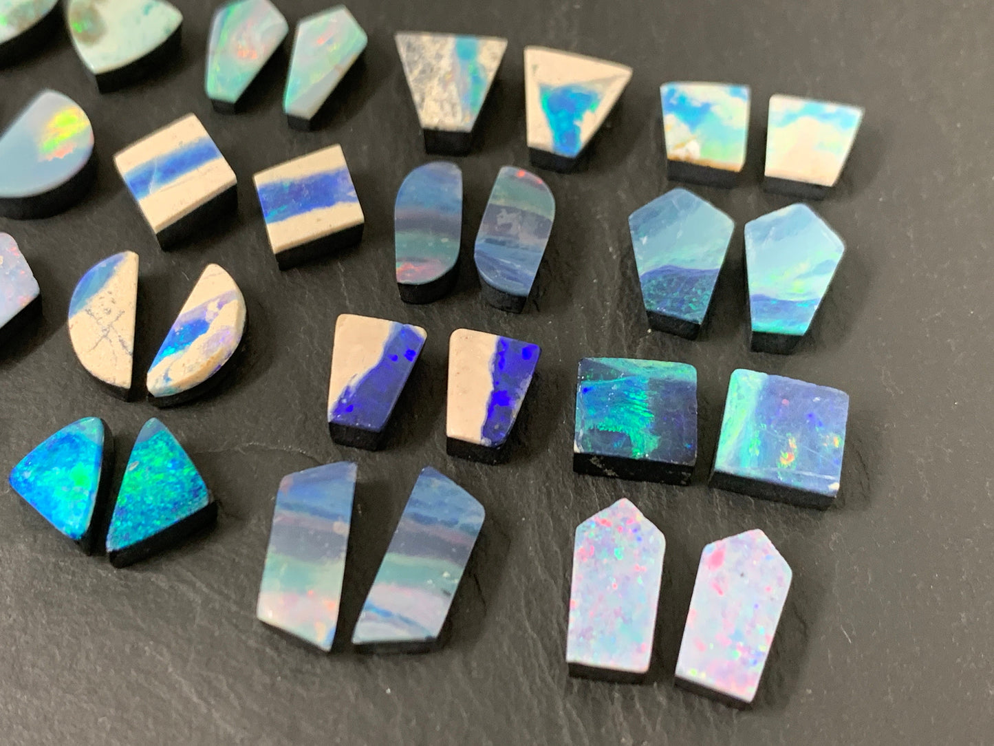 Pair Australian Opal doublet 9-12mm long cabochon