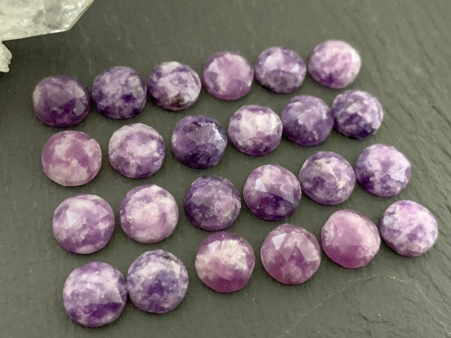 Faceted Lepidolite round 8mm cabochon
