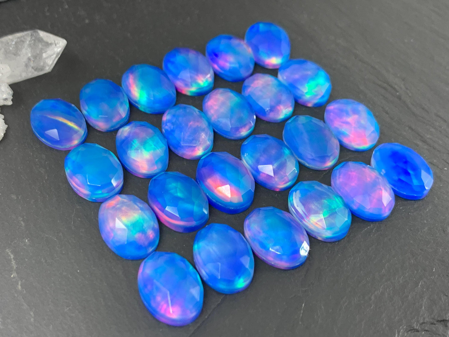 Faceted Aurora Opal oval 10x14mm cabochons - Doublet cabochons