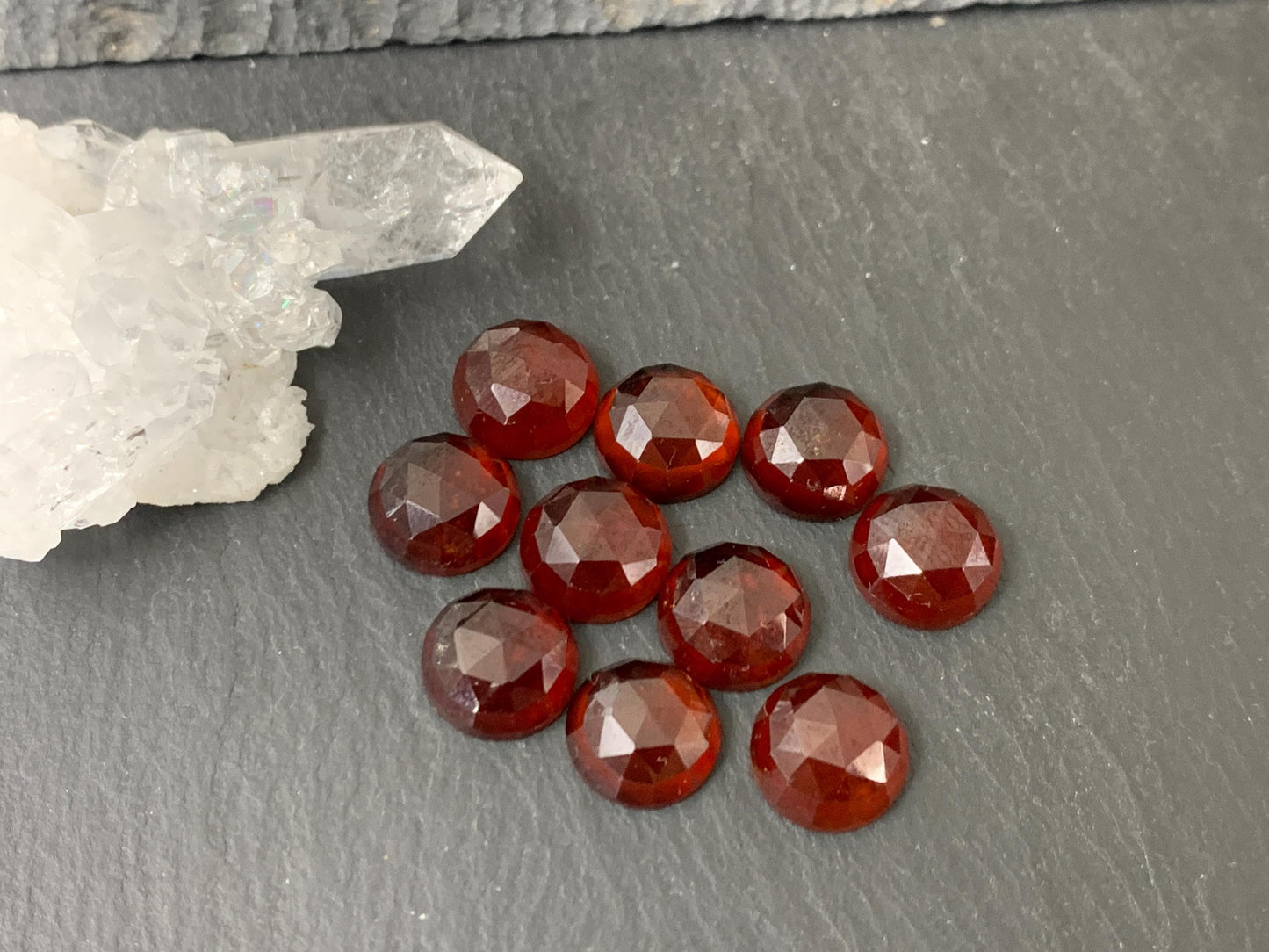Faceted Hessonite Garnet round 10mm cabochon
