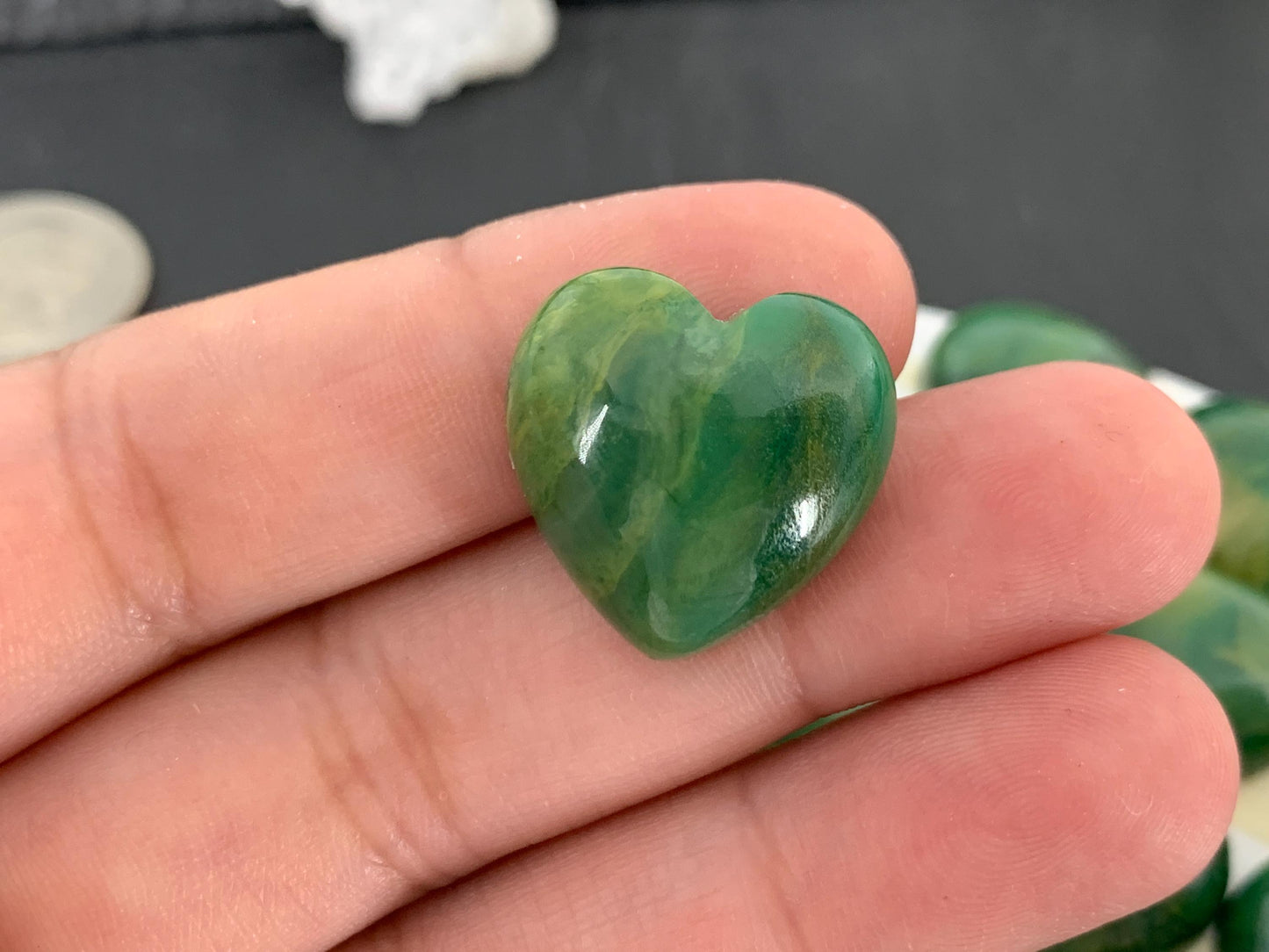 African Jade heart 20mm Cabochon - Calibrated Cabochons