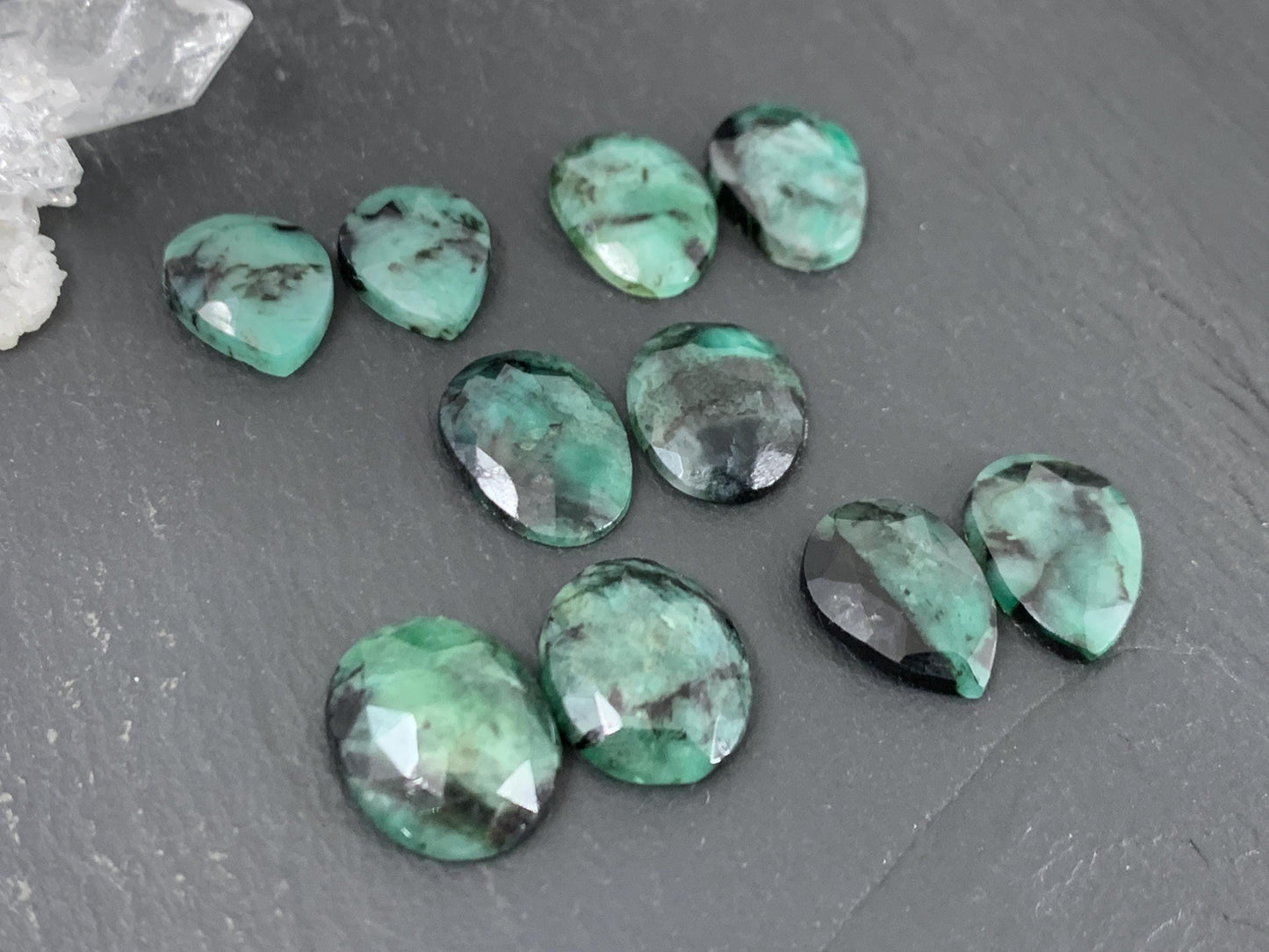 Faceted Emerald Pair 13-15mm long cabochons- Select your pair | W222-3
