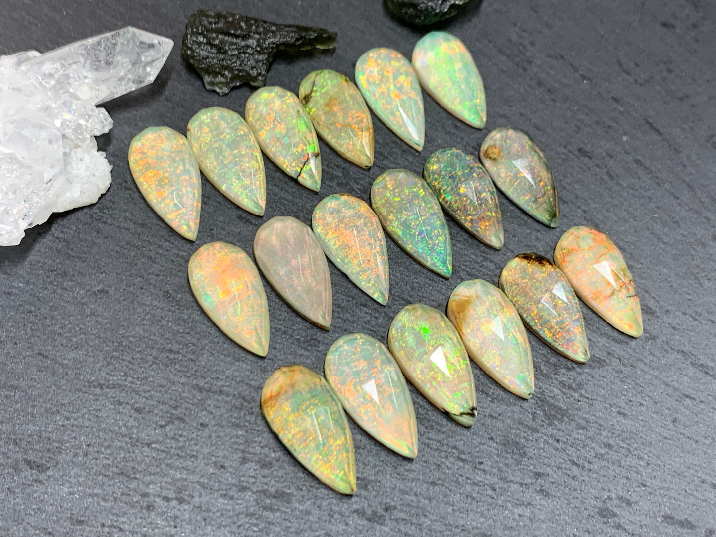 Faceted Monarch Opal pear 10x20mm cabochons - Doublet cabochons