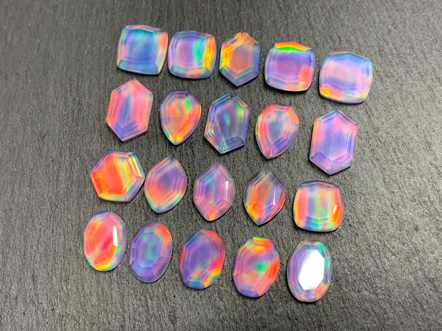 Faceted Aurora Opal 12-16mm long cabochon - Doublet cabochons