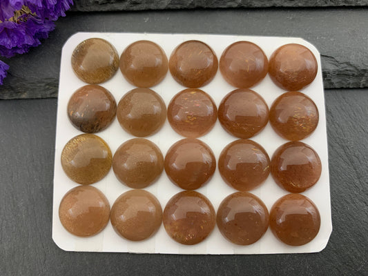 Gold SunStone round 15mm cabochon | Calibrated Cabochons | Natural Sunstone