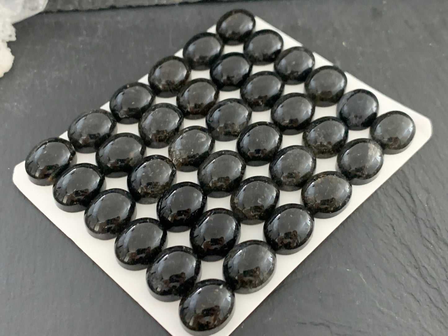 Black Rutilated Quartz oval 10x12mm cabochon - Calibrated cabochons