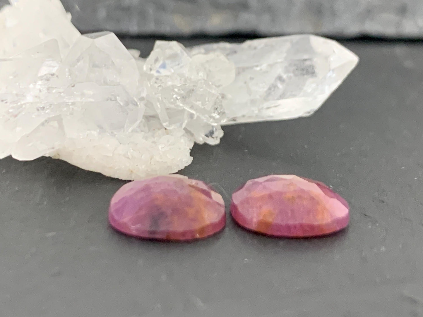 Faceted Ruby pair 10x12x3mm cabochon