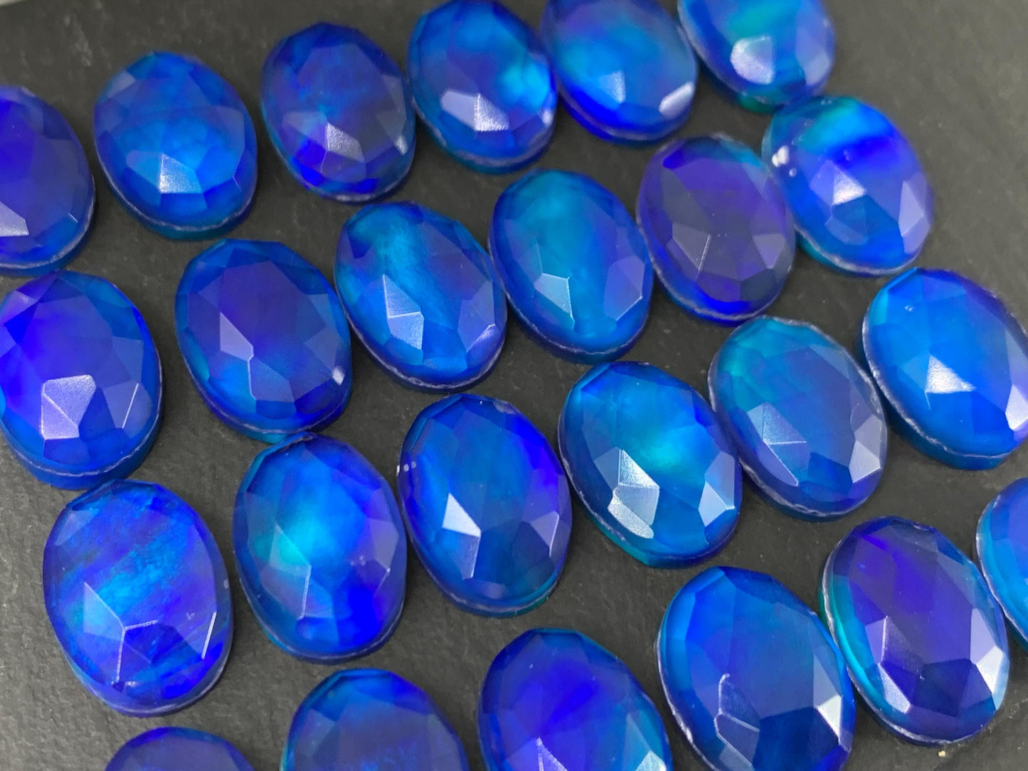 Faceted Aurora Opal oval 10x14mm cabochons - Doublet cabochons