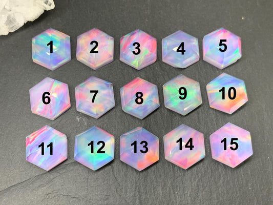 Faceted Aurora Opal hexagon 12mm cabochon - Doublet cabochons - man made Opal