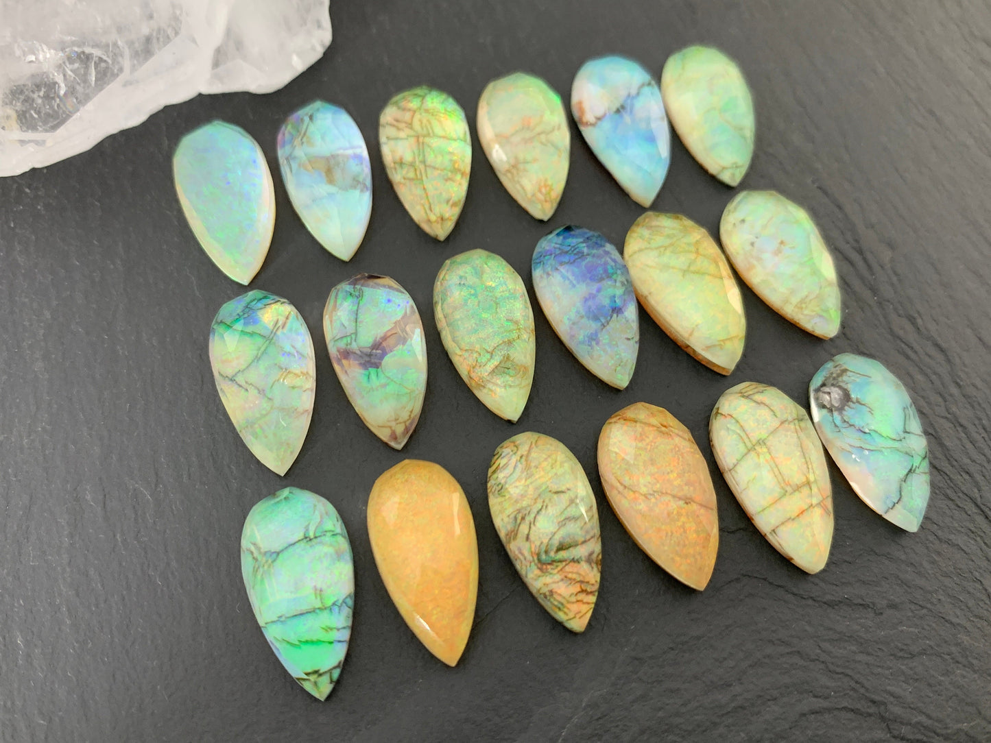 Faceted Monarch Opal pear 10x20mm cabochons - Doublet cabochons (AO65-3)