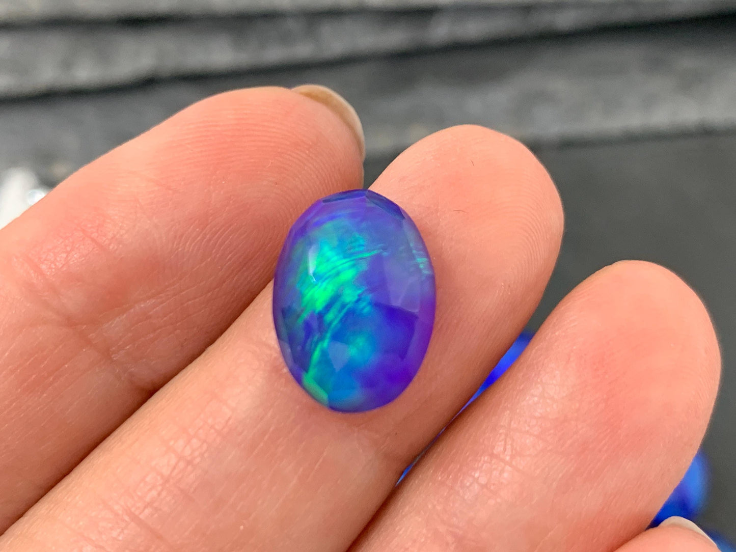 Faceted Aurora Opal oval 10x14mm cabochons - Doublet cabochons