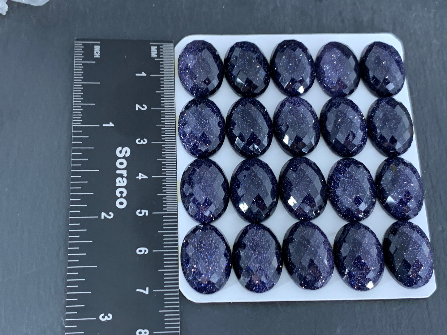 Faceted Blue Gold Sand oval 13x18mm cabochon - Calibrated cabochons