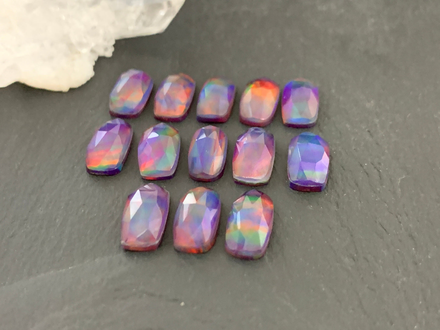 Faceted Aurora Opal oval 6x12mm cabochon - Doublet cabochon