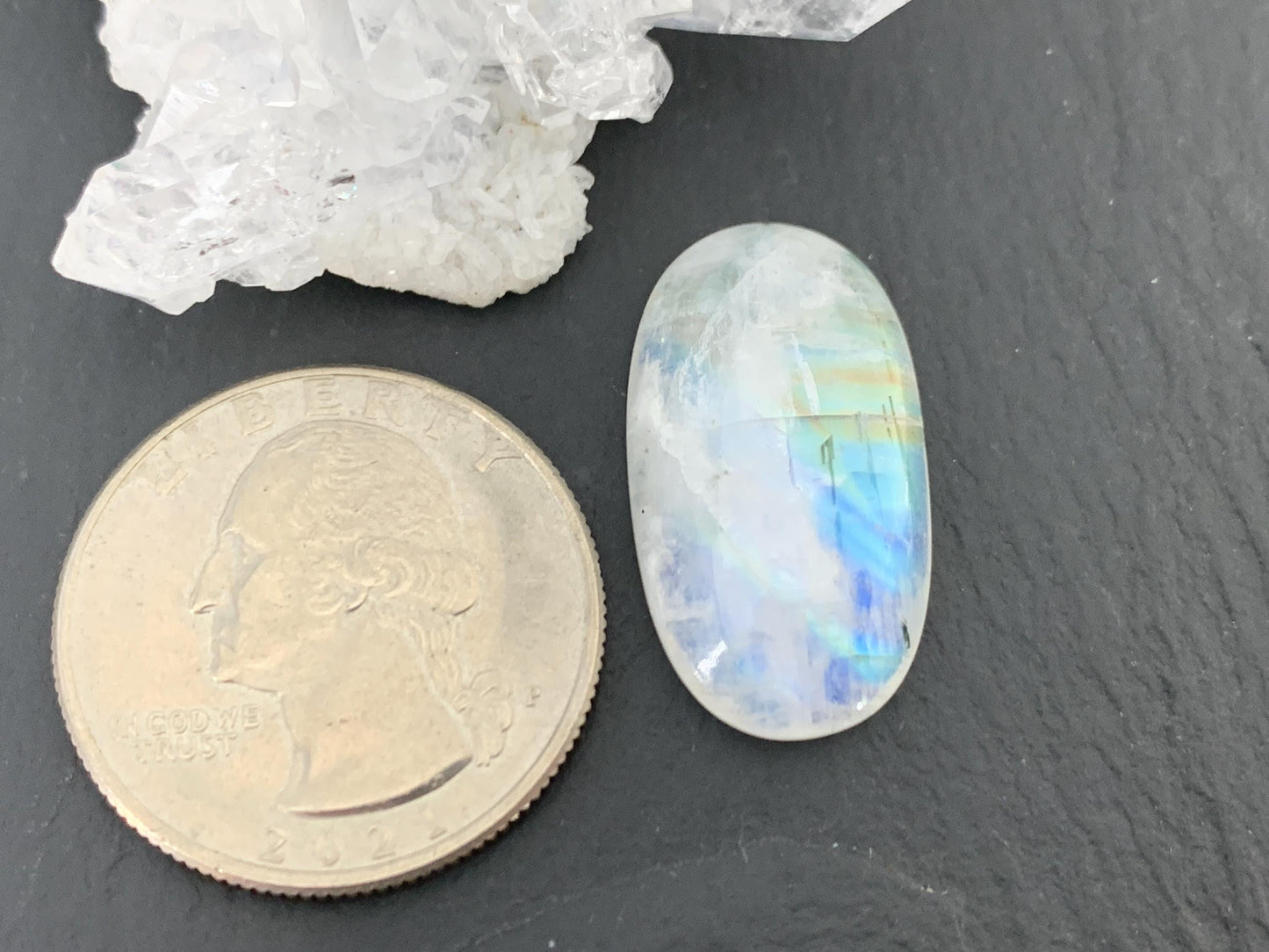 Rainbow Moonstone 25x14x6mm cabochon