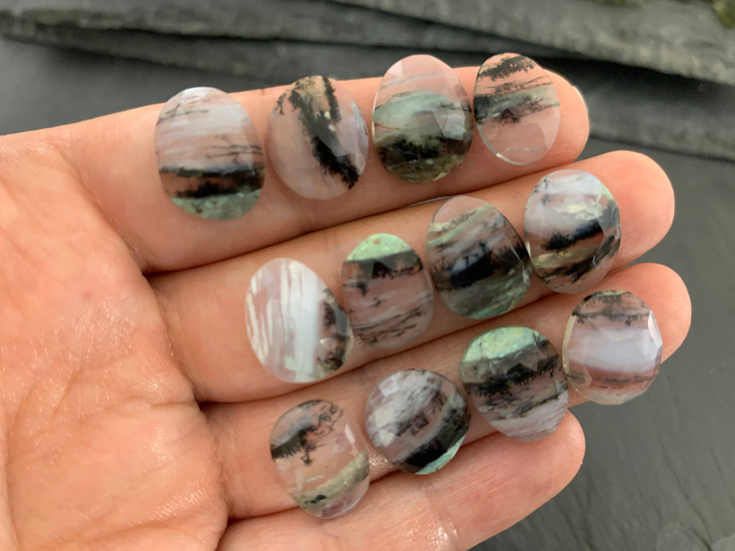Faceted Peruvian Opal 13-15mm long cabochon