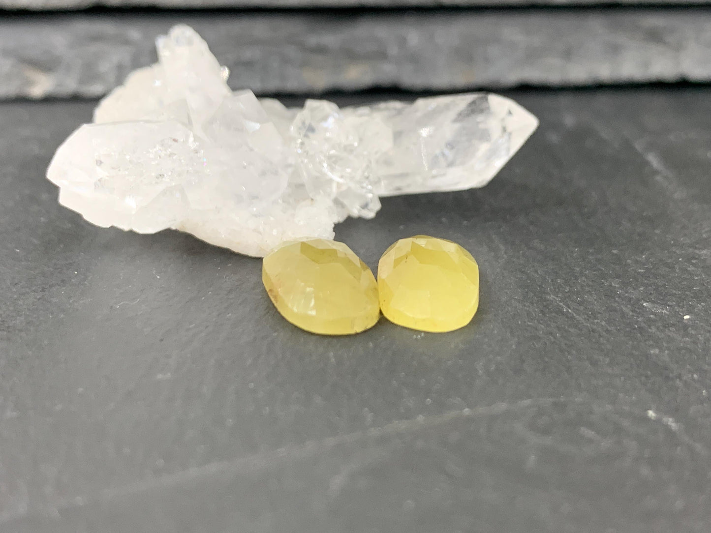 Faceted Yellow Sapphire pair 8x15x4mm cabochon