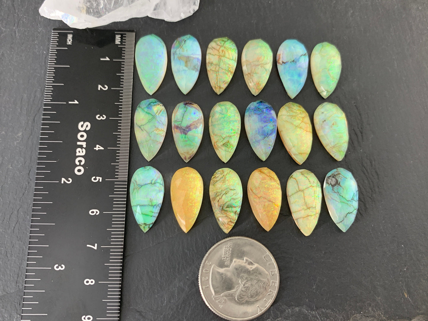 Faceted Monarch Opal pear 10x20mm cabochons - Doublet cabochons (AO65-3)