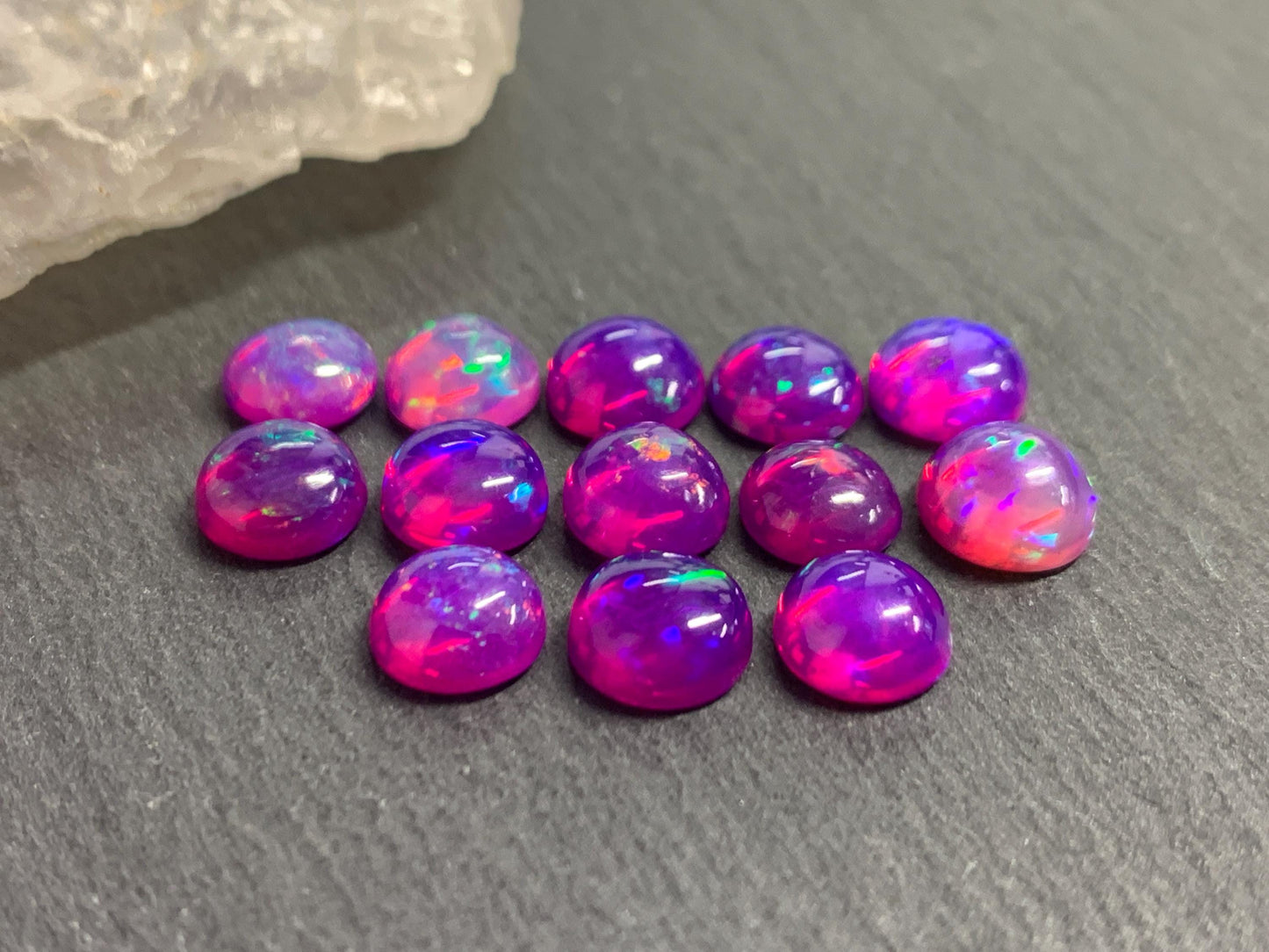 Ethiopian Opal round 7mm cabochon - Natural Opal smoked to purple color