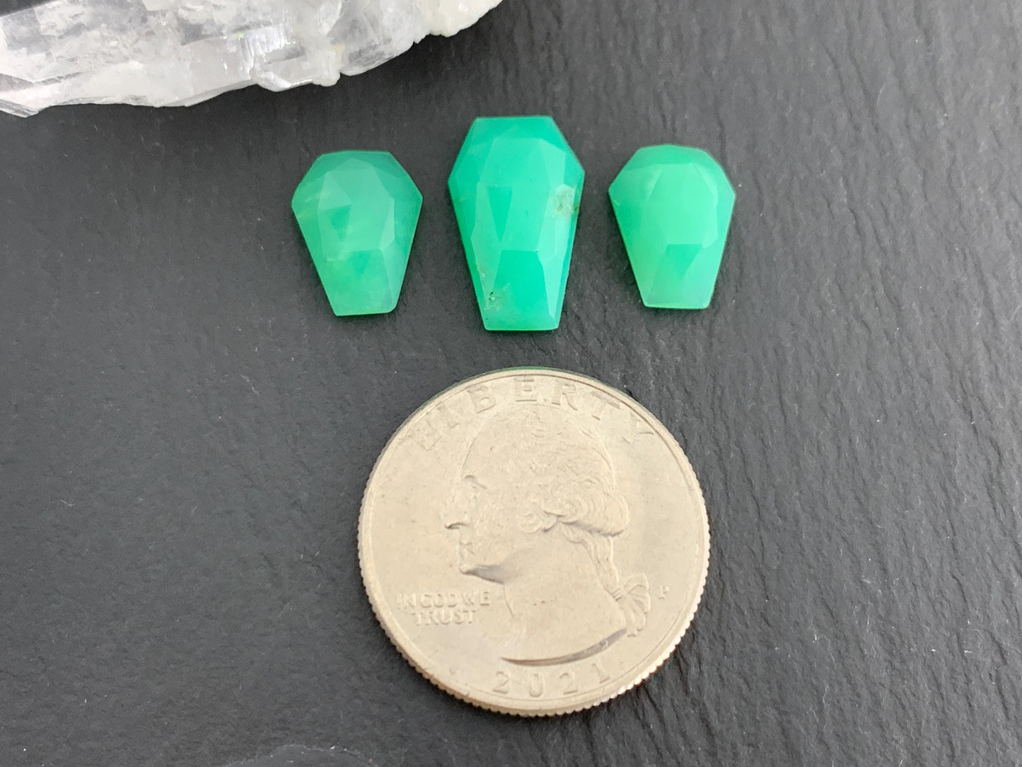 Faceted Chrysoprase Coffin 9x12mm, 10x16mm cabochon