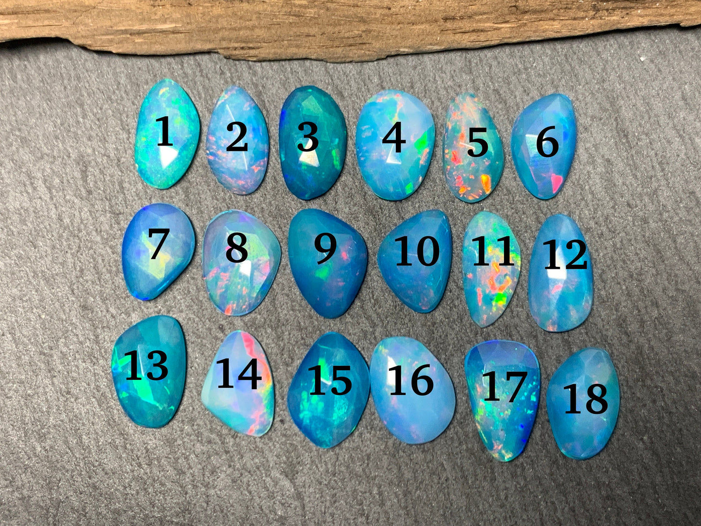 Faceted Blue Ethiopian Opal 11-12mm long cabochon