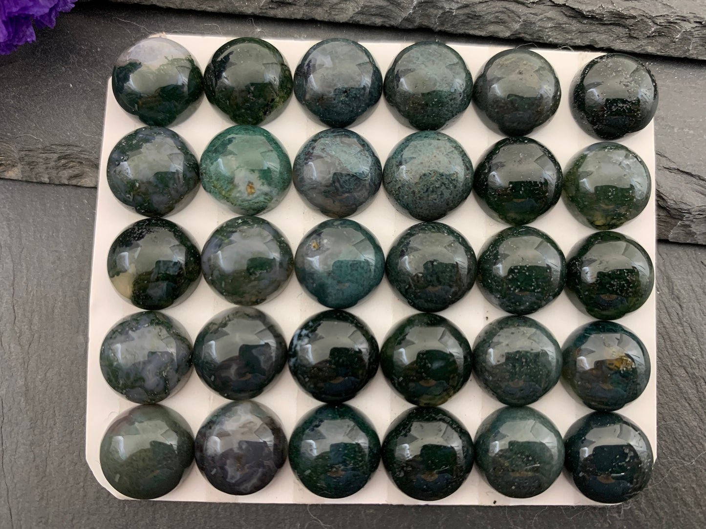 Moss Agate round 12mm cabochon - Calibrated cabochons