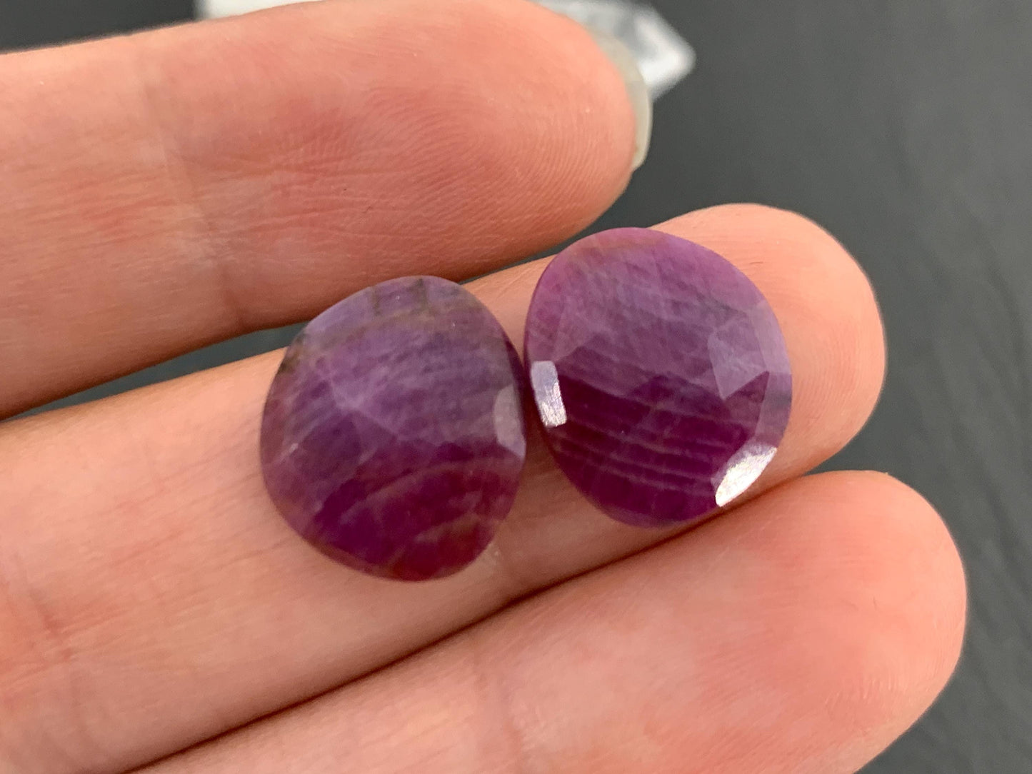 Faceted Ruby pair 12x14x3mm cabochon