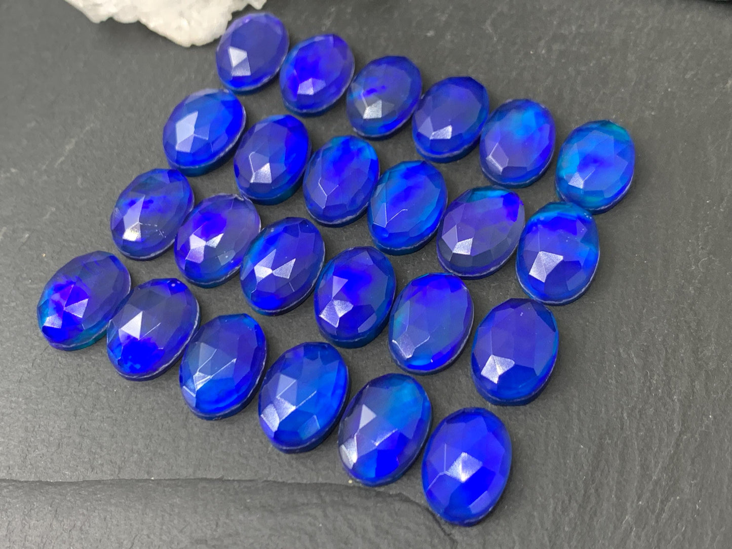Faceted Aurora Opal oval 10x14mm cabochons - Doublet cabochons