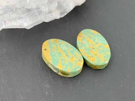 Tibetan Turquoise Pair 9x15mm Cabochon - Hand Cut Cabochon