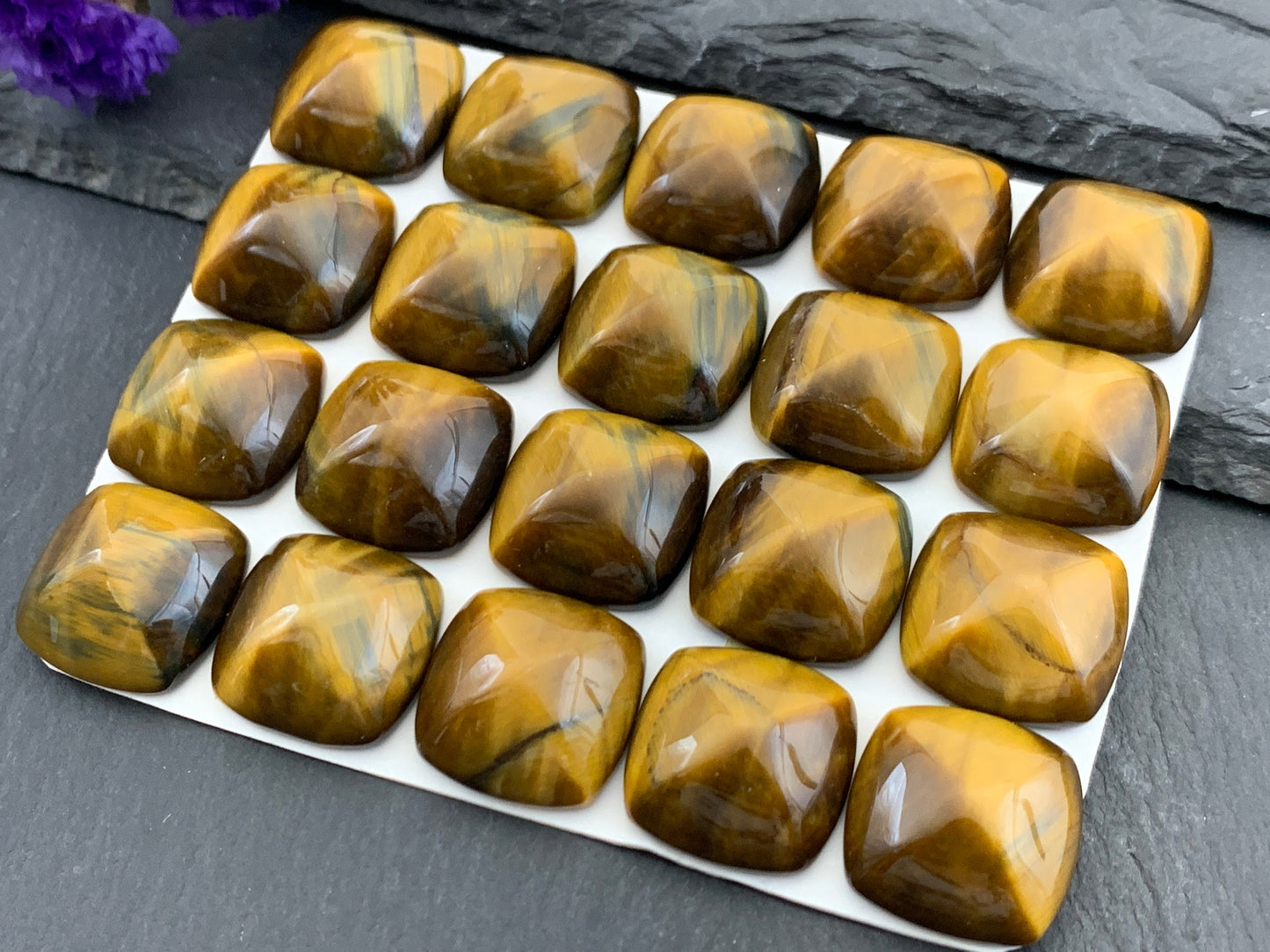 Yellow Blue Tiger Eye square cushion 18mm cabochon - Calibrated cabochons