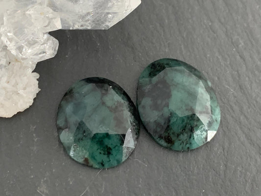 Faceted Emerald Pair 14x16x4mm cabochon