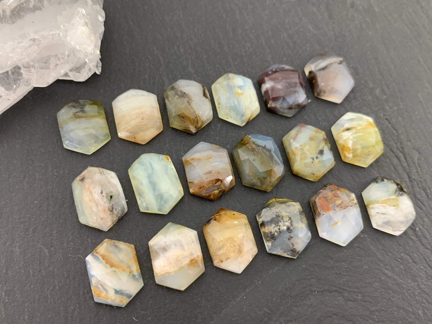 Faceted Peruvian Opal Long hexagon 10x14mm cabochon
