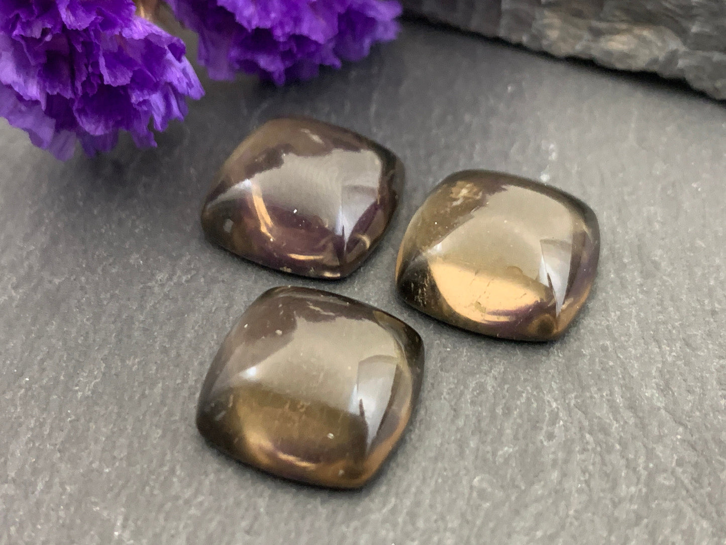 Smokey Quartz square 14mm Cabochon - Calibrated cabochons