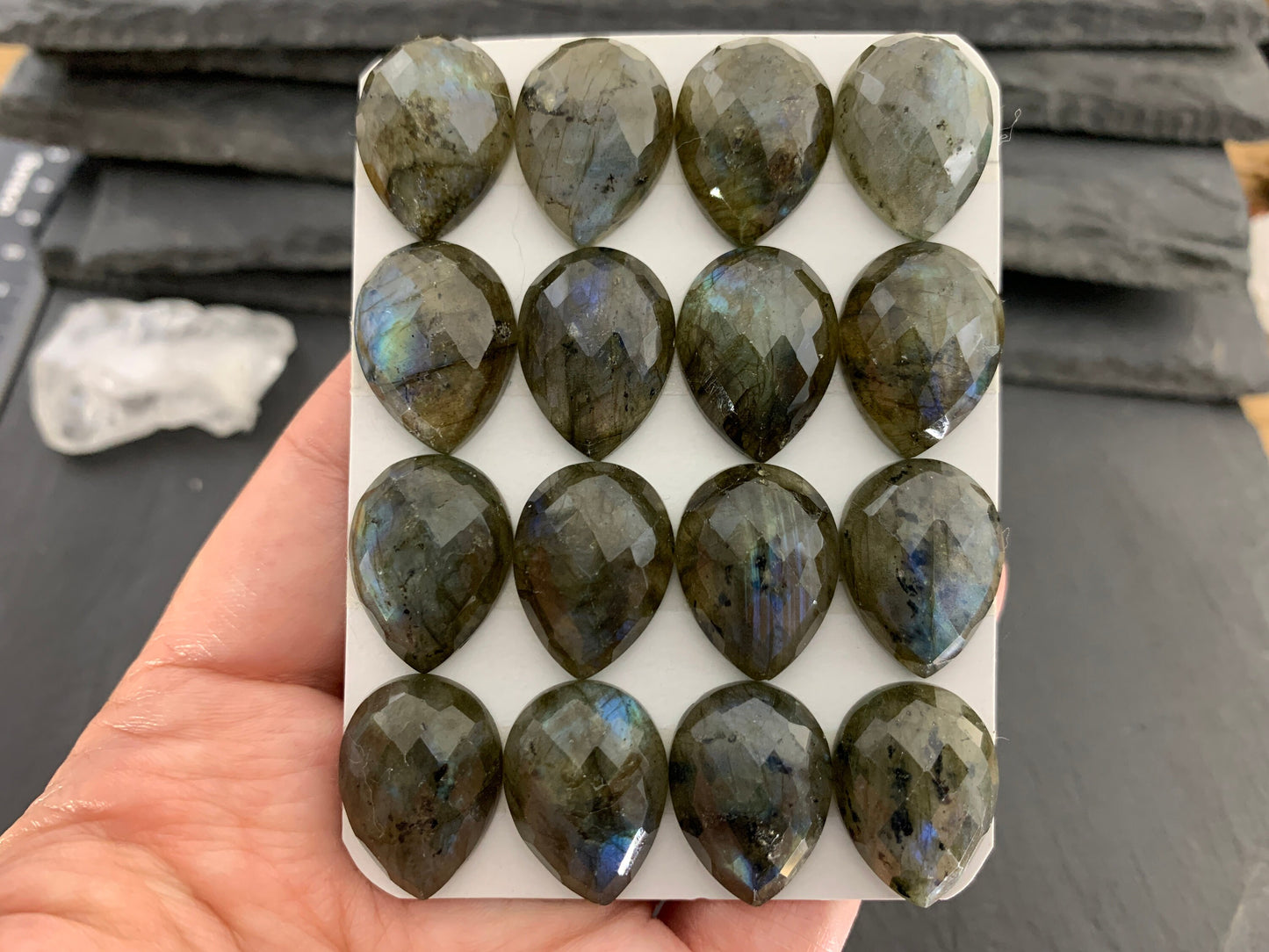 Faceted Labradorite pear 15x20mm Cabochon - Calibrated Cabochons