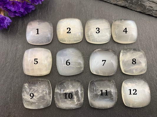White Moonstone Square Cushion 18mm Cabochon – Calibrated Gemstone Cabochon