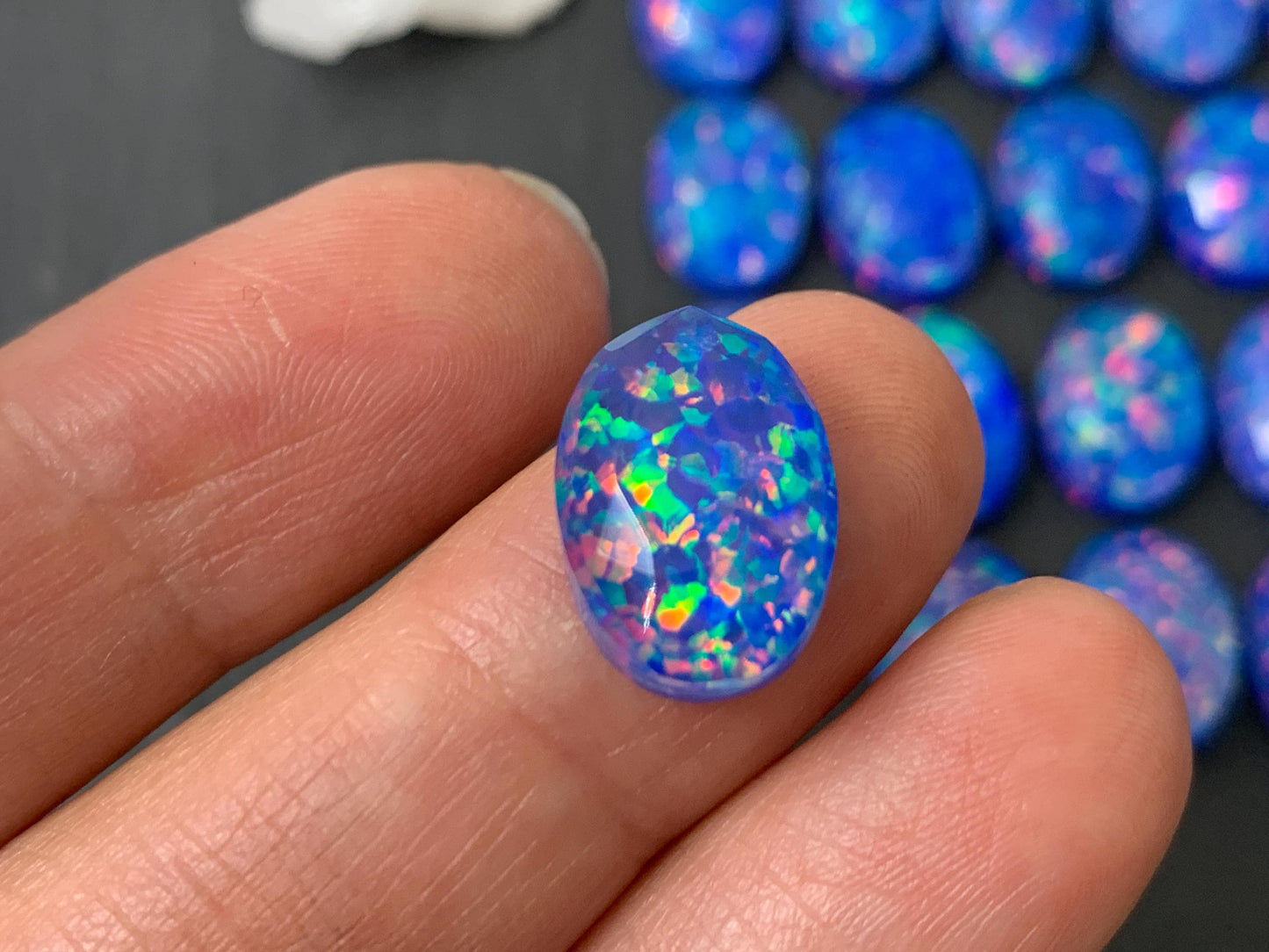 Faceted Aurora Opal oval 10x14mm cabochons - Doublet cabochons