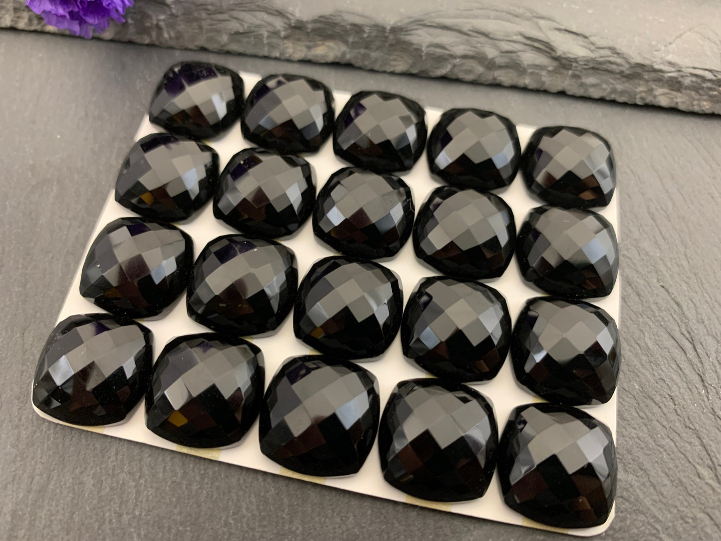 Faceted Black Agate square 16mm cabochon - Calibrated cabochons