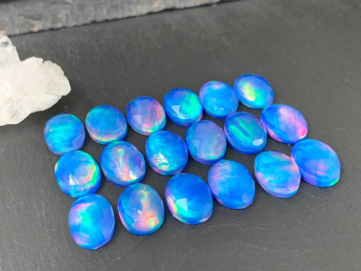 Faceted Aurora Opal oval 10x14mm cabochons - Doublet cabochons