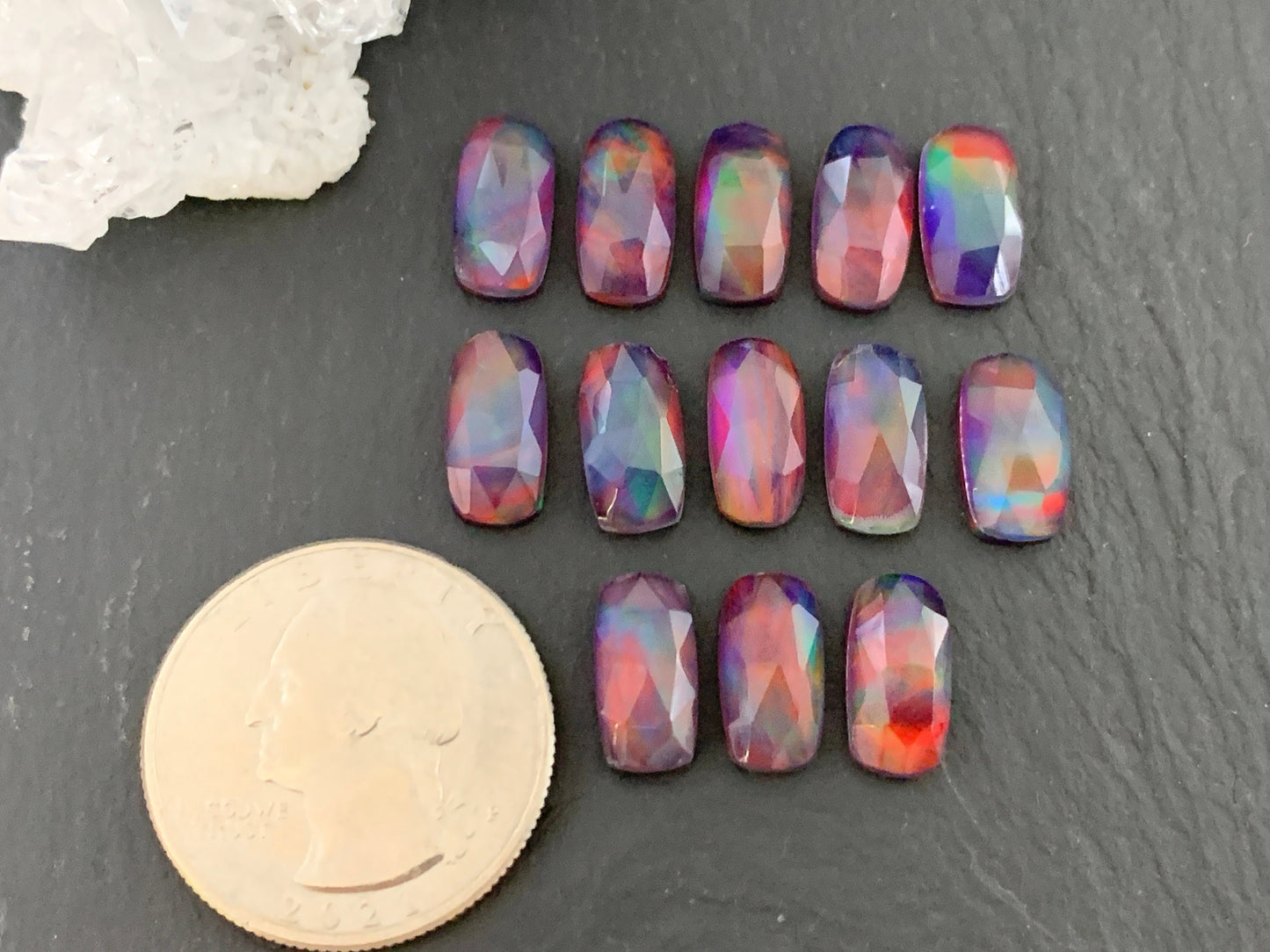 Faceted Aurora Opal oval 6x12mm cabochon - Doublet cabochon