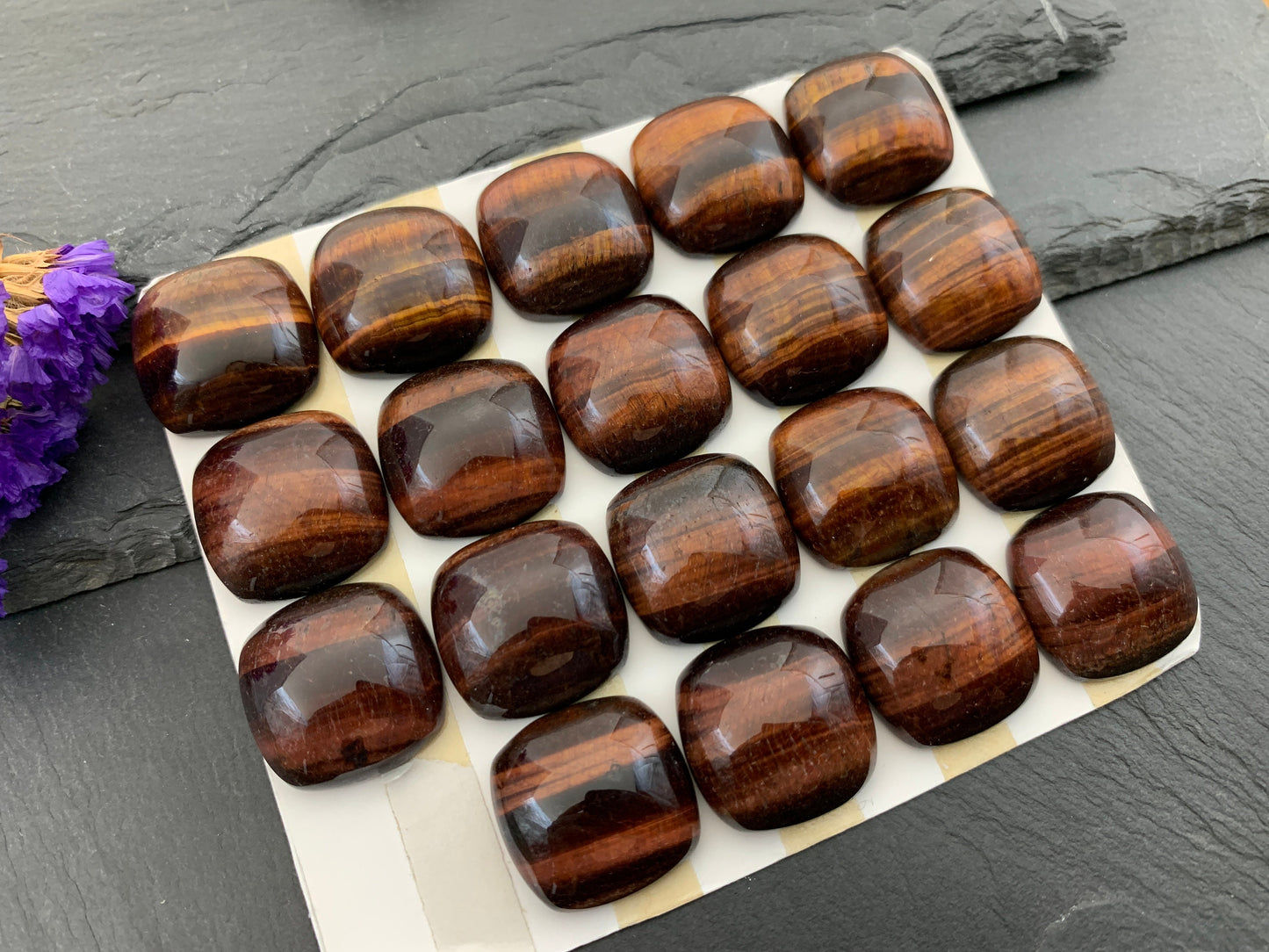 Faceted Red Tiger Eye square cushion 20mm cabochon - Calibrated cabochons