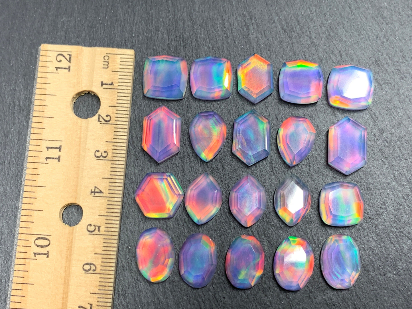 Faceted Aurora Opal 12-16mm long cabochon - Doublet cabochons