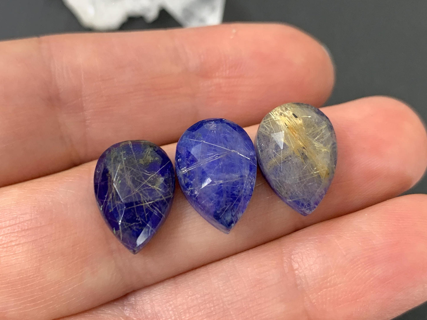 Faceted Gold Rutilated Quartz Lapis Lazuli pear 10x14mm cabochon - Doublem cabochons