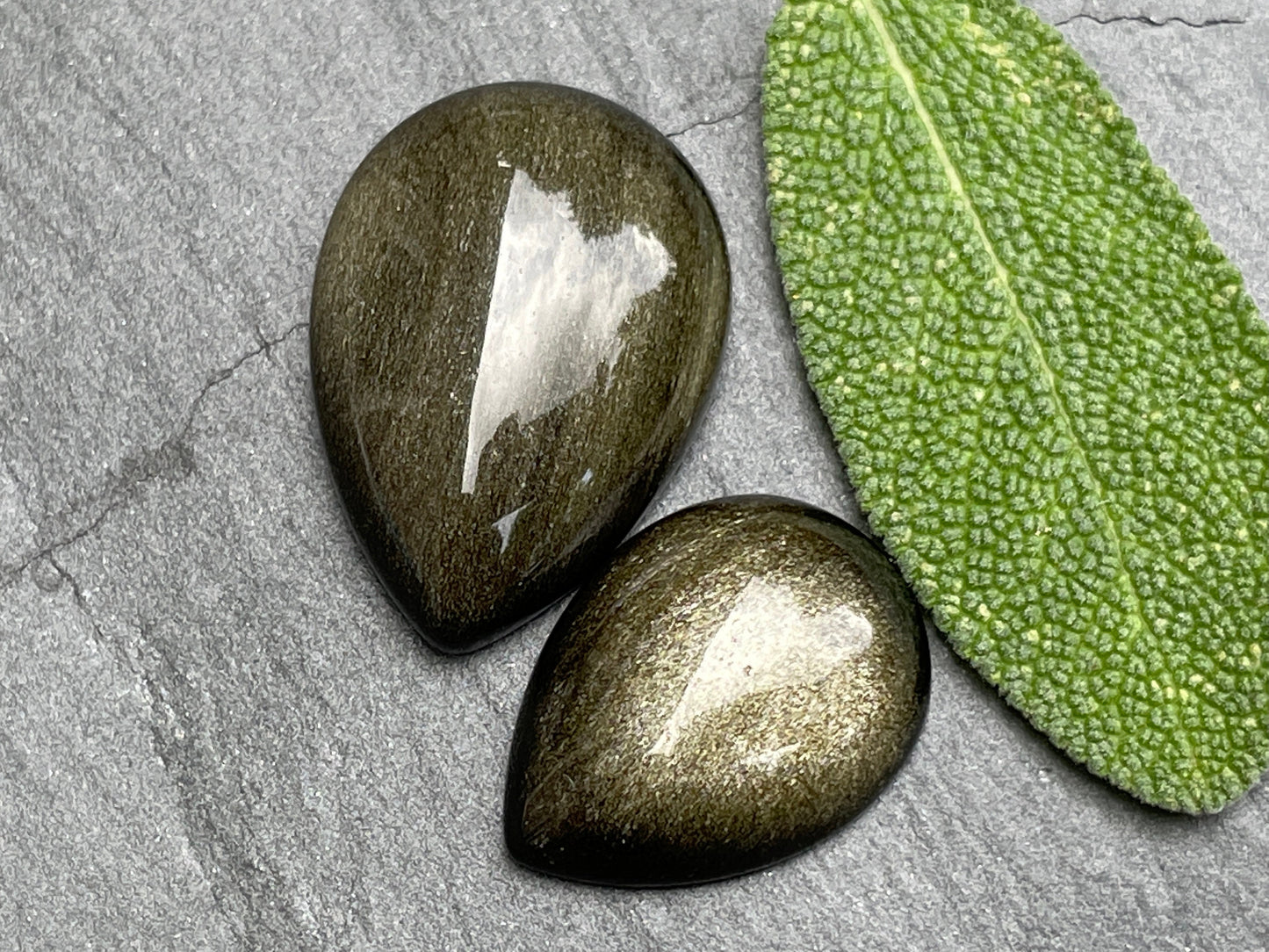 Gold Obsidian pear 18x25mm & 15x20mm cabochon - Calibrated cabochons