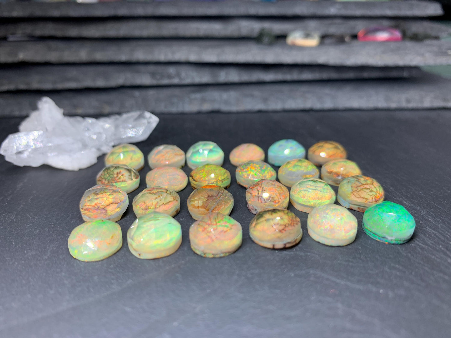 Faceted Monarch Opal round 10mm cabochons - Doublet cabochons