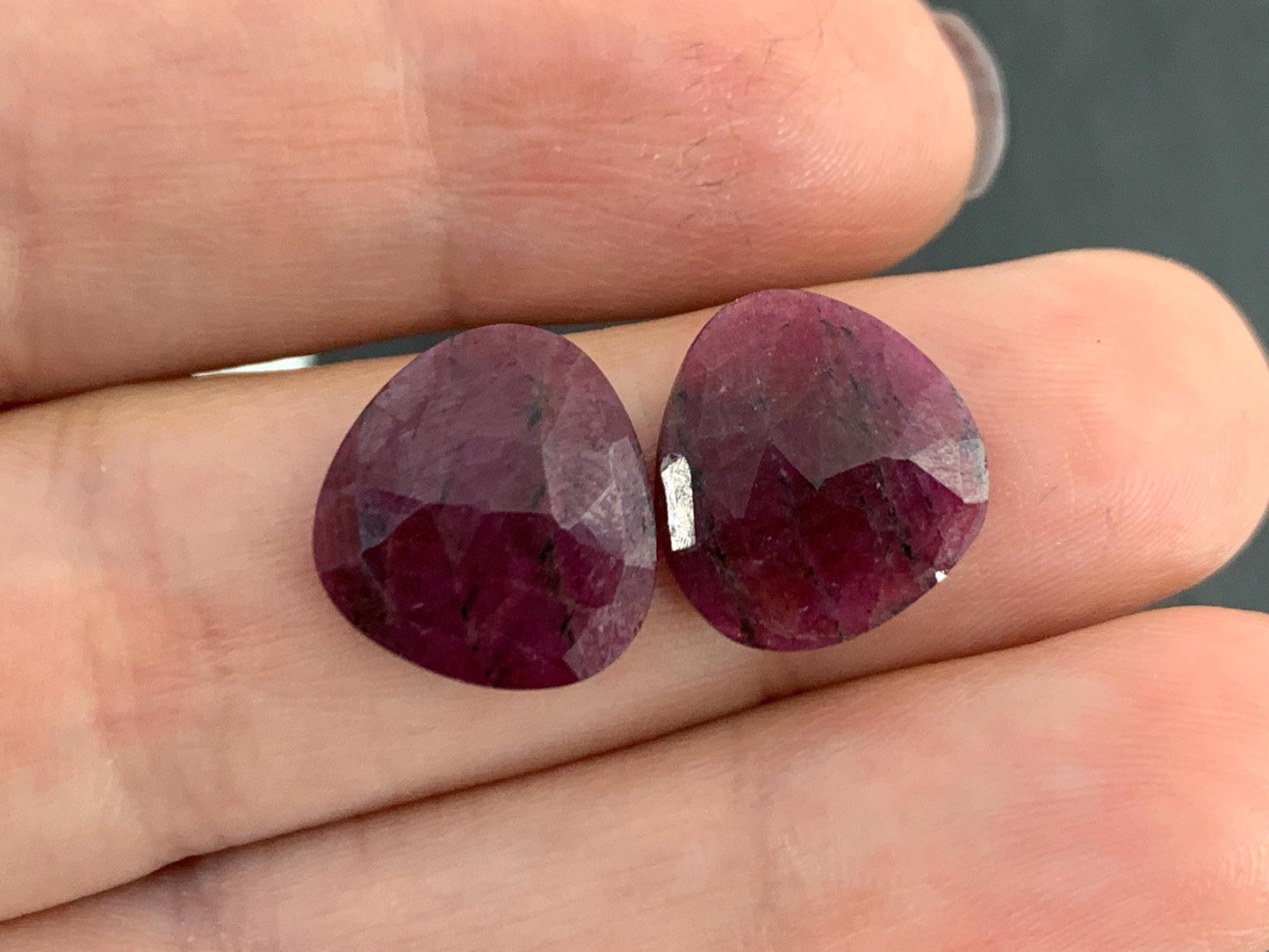 Faceted Ruby pair 12x13x3mm cabochon