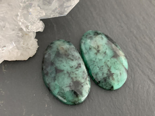 Faceted Emerald Pair 15x24x4mm cabochon