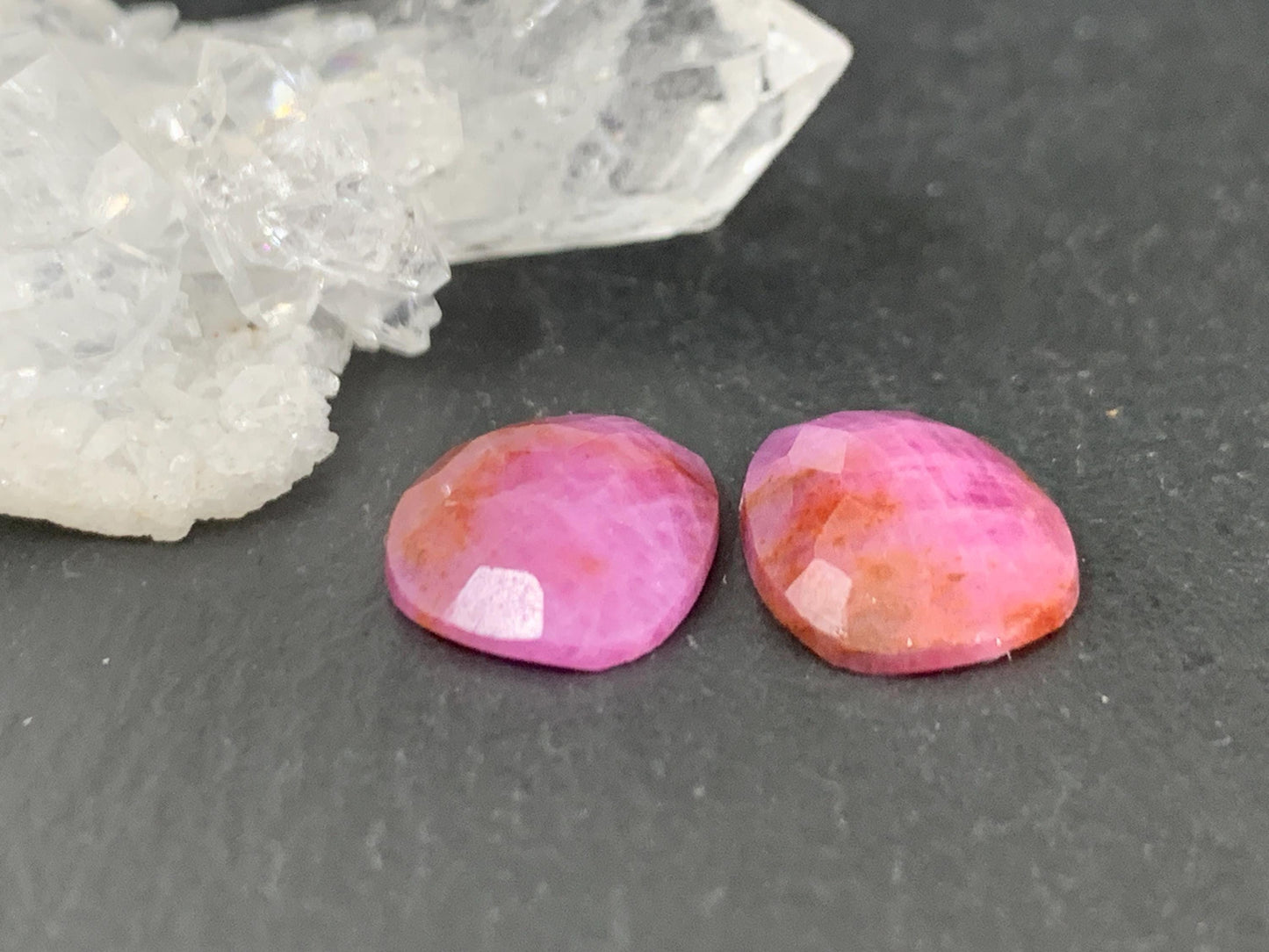 Faceted Ruby pair 10x13x3mm cabochon