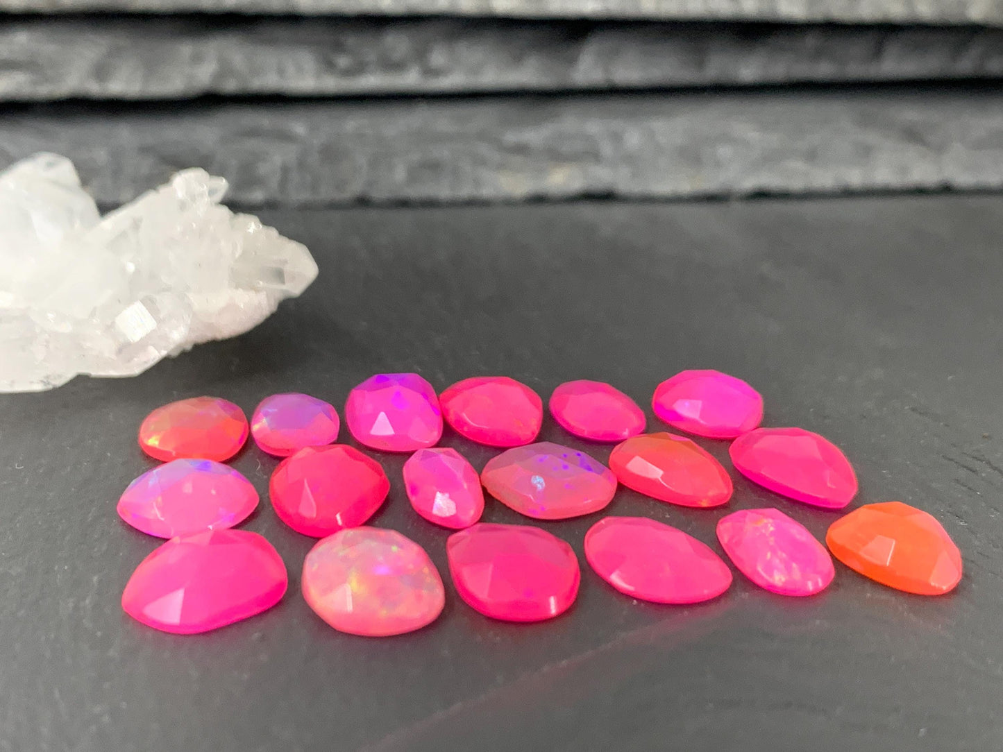 Faceted Pink Ethiopian Opal 9-11mm long cabochon