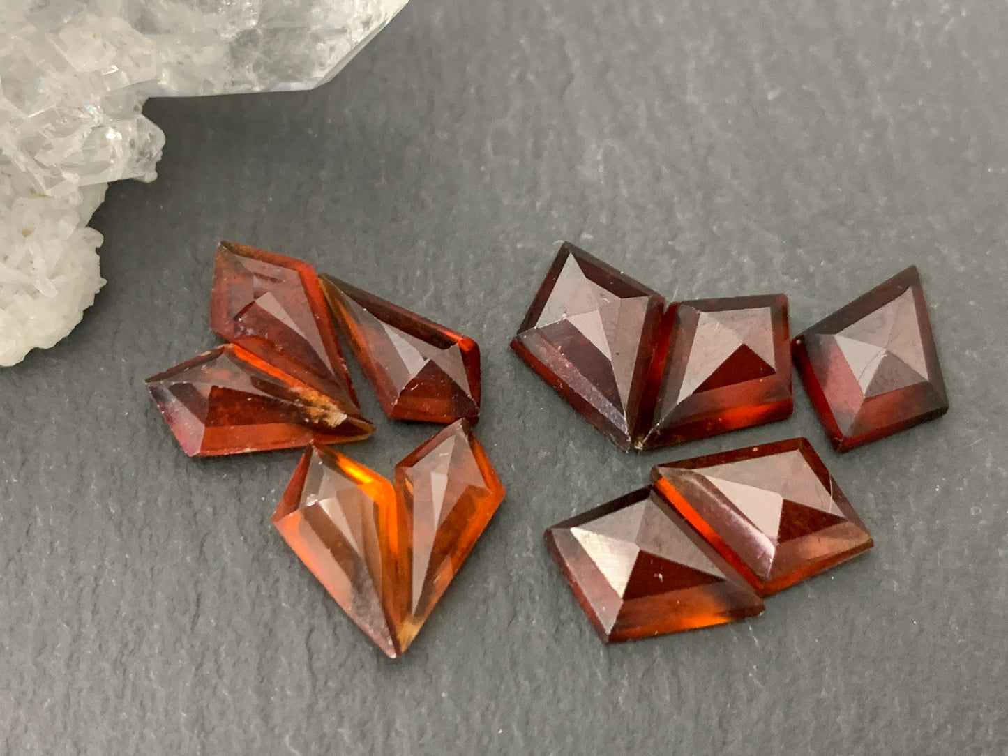 Faceted Hessonite Garnet kite 6x9mm, 6x12mm, 8x12mm cabochon