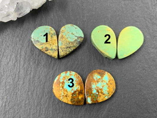 Tibetan Turquoise Pair 14mm long Cabochon - Hand Cut Cabochon