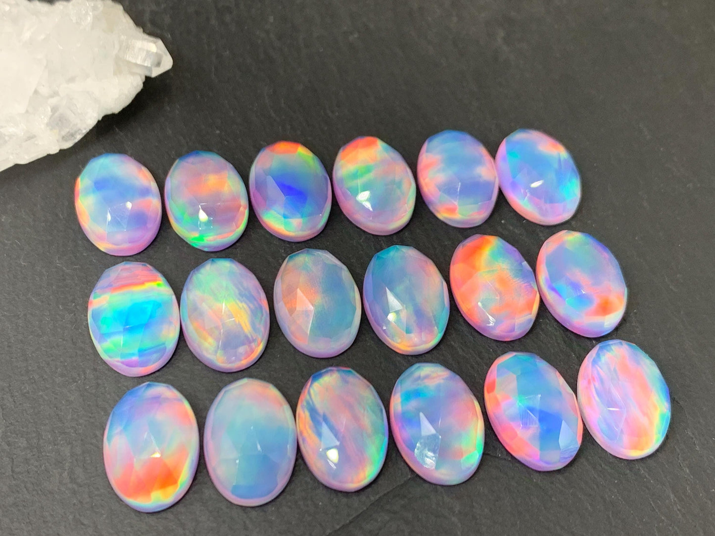 Faceted Aurora Opal oval 10x14mm cabochons - Doublet cabochons